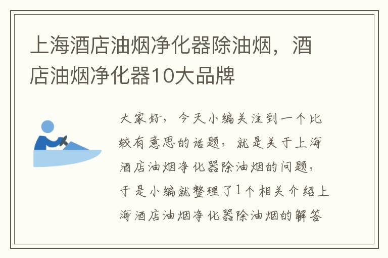 上海酒店油烟净化器除油烟，酒店油烟净化器10大品牌