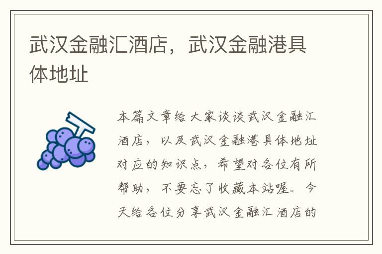 武汉金融汇酒店，武汉金融港具体地址