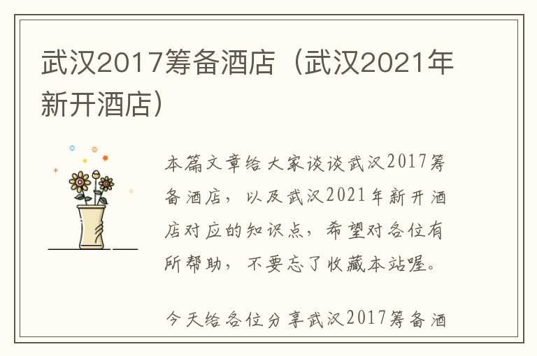 武汉2017筹备酒店（武汉2021年新开酒店）