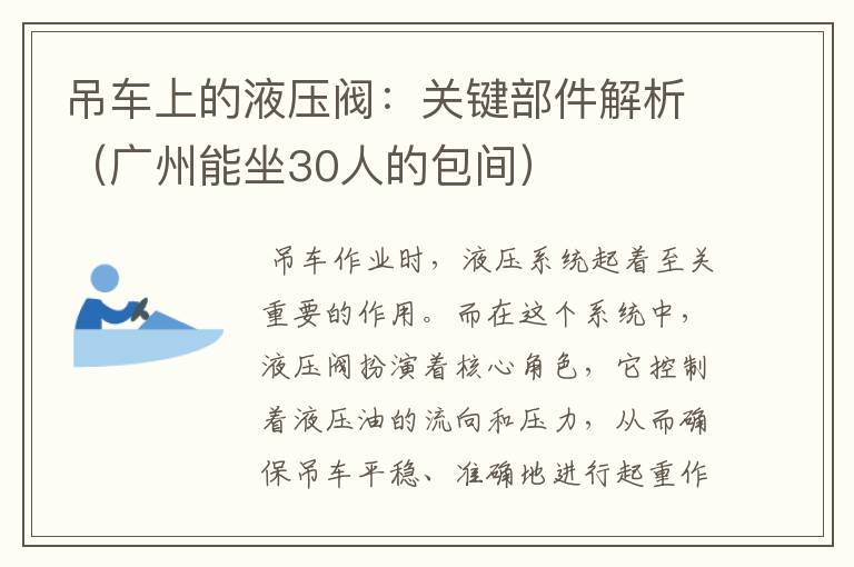 吊车上的液压阀：关键部件解析（广州能坐30人的包间）