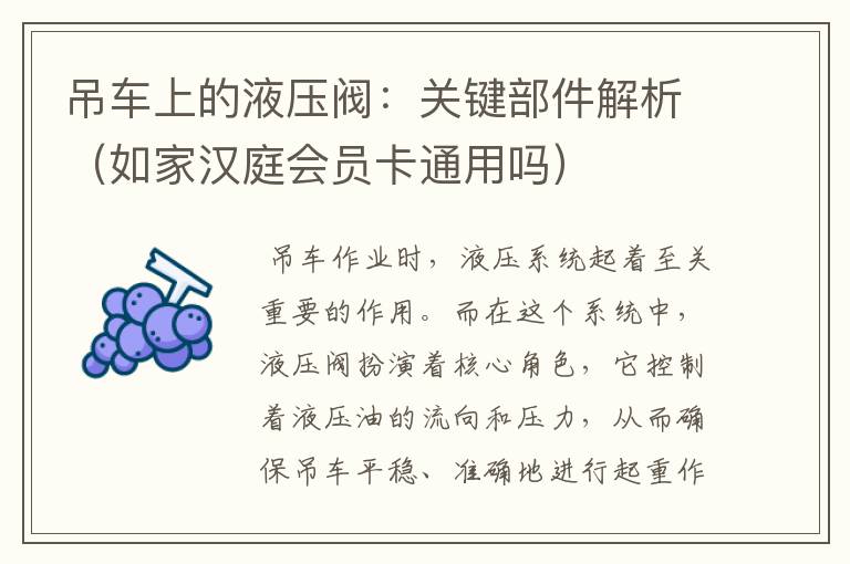 吊车上的液压阀：关键部件解析（如家汉庭会员卡通用吗）