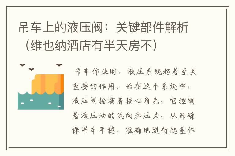 吊车上的液压阀：关键部件解析（维也纳酒店有半天房不）