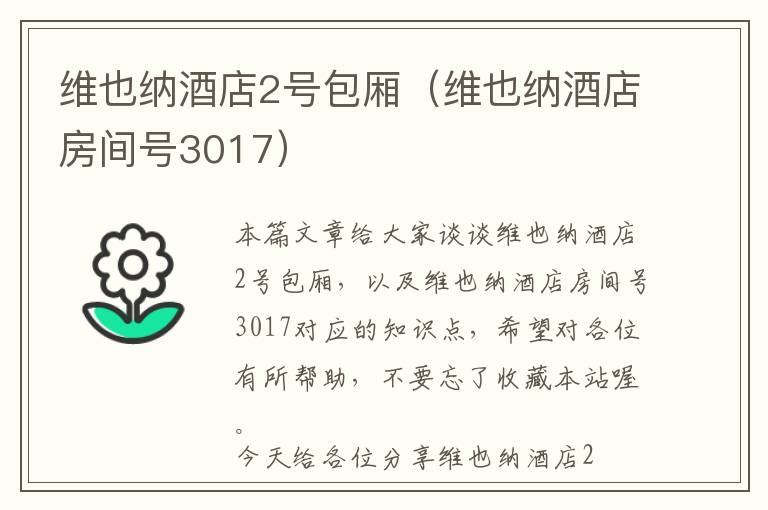 维也纳酒店2号包厢（维也纳酒店房间号3017）