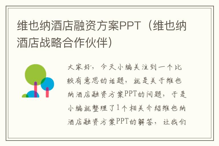 维也纳酒店融资方案PPT（维也纳酒店战略合作伙伴）