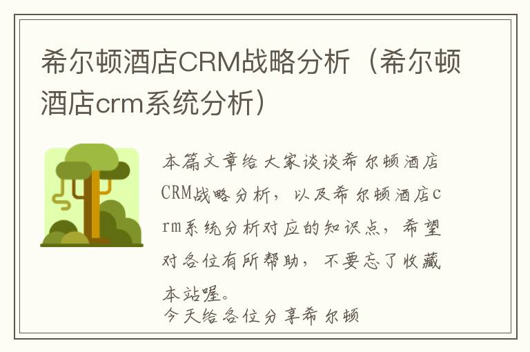 希尔顿酒店CRM战略分析（希尔顿酒店crm系统分析）