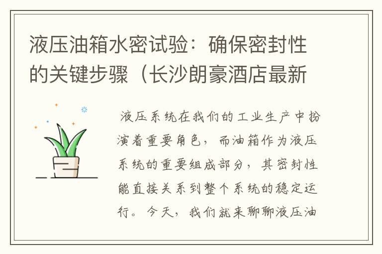 液压油箱水密试验：确保密封性的关键步骤（长沙朗豪酒店最新进展）