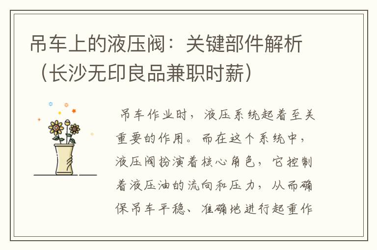 吊车上的液压阀：关键部件解析（长沙无印良品兼职时薪）